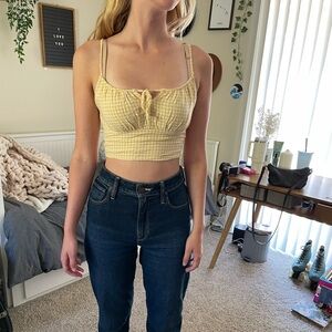 4 for $10 Yellow plaid spaghetti adjustable strap top with front tie string xs
